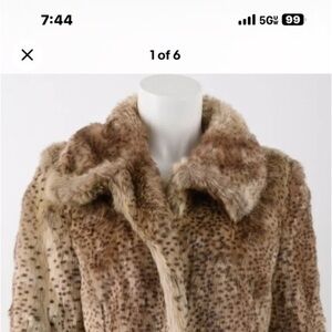 Elevenses Anthropologie Womans Coat Sz M Faux Fur Tan Brown Leopard Animal Print